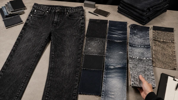 Dark wash and distressed denim development for OEM men’s black acid wash jeans