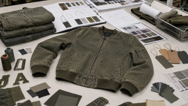 Men’s cotton denim bomber jacket prepared for private label embroidery and printing development