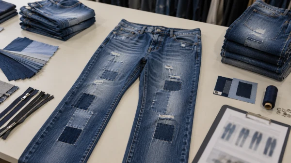 OEM men’s patchwork denim jeans prepared for product development review