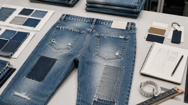 OEM straight patchwork denim jeans prepared for private label back logo development