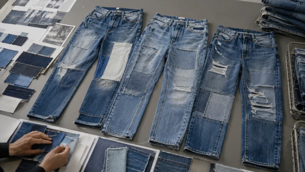OEM straight patchwork denim jeans used for washed denim range planning