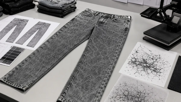 Women’s acid wash straight-leg jeans prepared for OEM custom print development