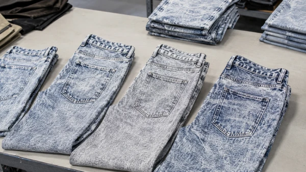 Women’s acid wash straight-leg jeans prepared for OEM streetwear denim range