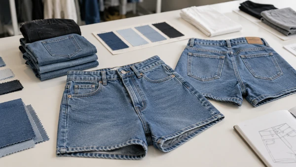 OEM women’s high-waisted cotton denim shorts arranged for a casual denim collection program