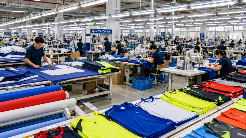 Polyester shirt manufacturing facility producing custom performance apparel for private label brands