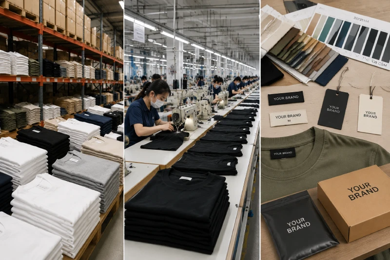 Comparison of stock blank shirts OEM manufacturing and private label apparel production