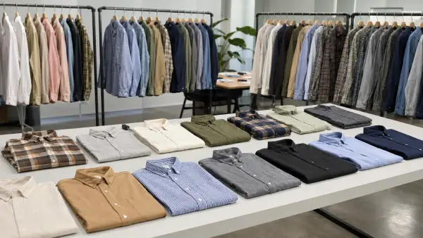 Unisex ODM cotton long sleeve casual shirt samples arranged for casualwear program development.