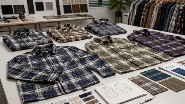 Woven plaid long sleeve casual shirt samples for ODM apparel development