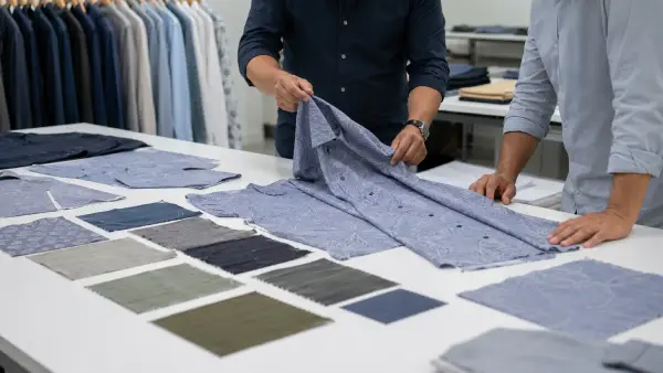 Men’s cotton casual long sleeve shirt samples prepared for digital printing review.