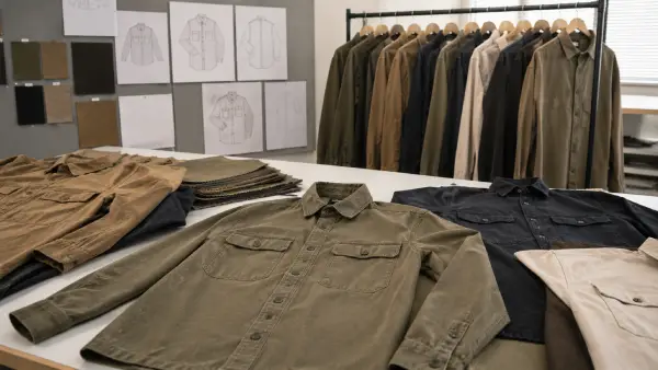 ODM men’s vintage long sleeve woven workwear shirt samples for workwear-inspired apparel collection development