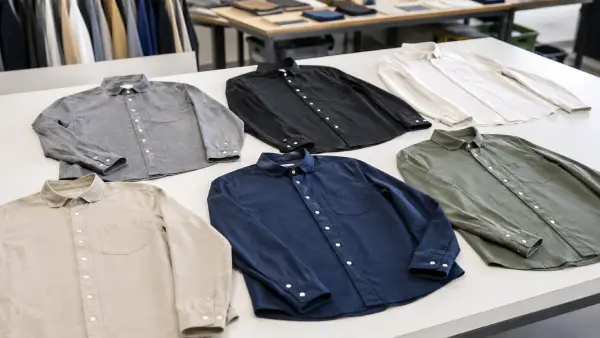 ODM unisex adult long sleeve casual shirt with turn-down collar and single-breasted front.
