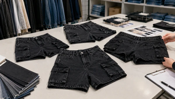 OEM black women’s high-waist denim cargo shorts for denim shorts collection development