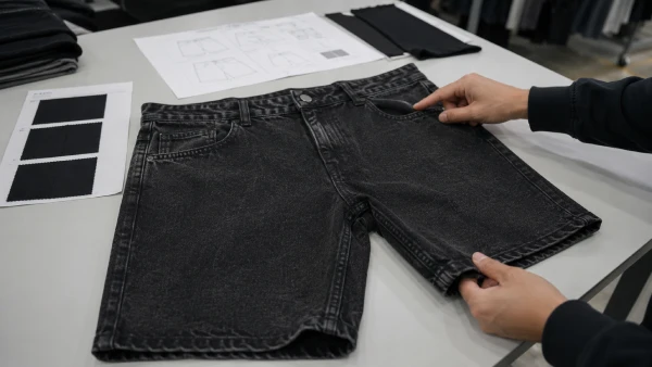 OEM denim cargo shorts with waist and leg logo placement options for private label development