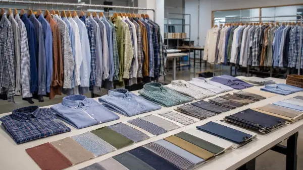 Printed long sleeve casual shirt samples arranged for ODM apparel development.