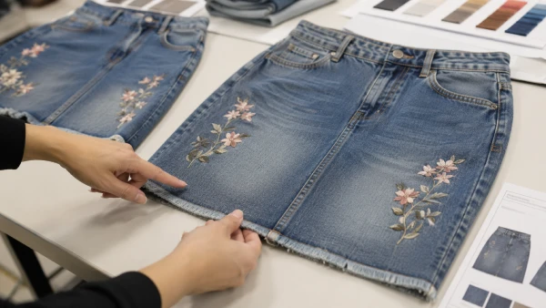 Lower hem logo placement review for OEM ODM women’s embroidered denim skirt customization