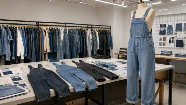 Women’s loose denim overall jumpsuit samples prepared for casual denim collection development