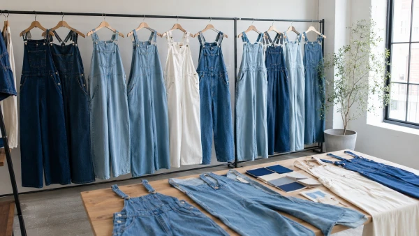 Loose denim overall jumpsuit samples arranged for cute and sweet women’s apparel development