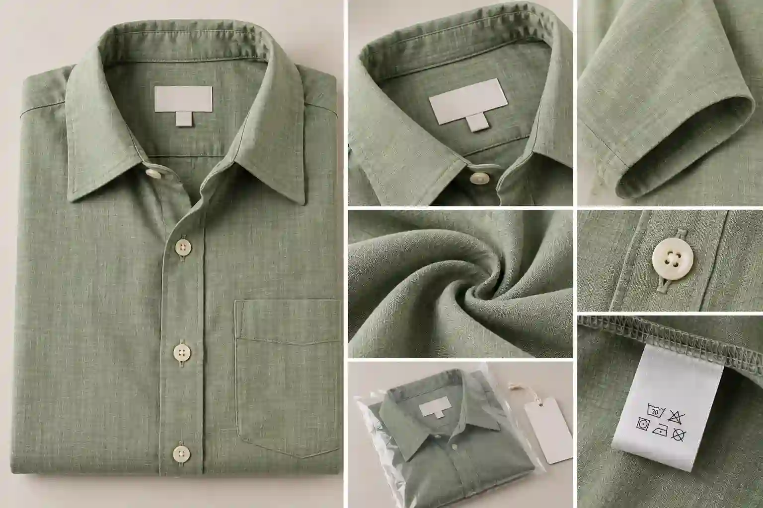 Short-sleeve casual shirt sample with care-label and private-label detail