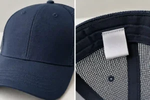 Custom baseball cap sample with logo area and private-label detail