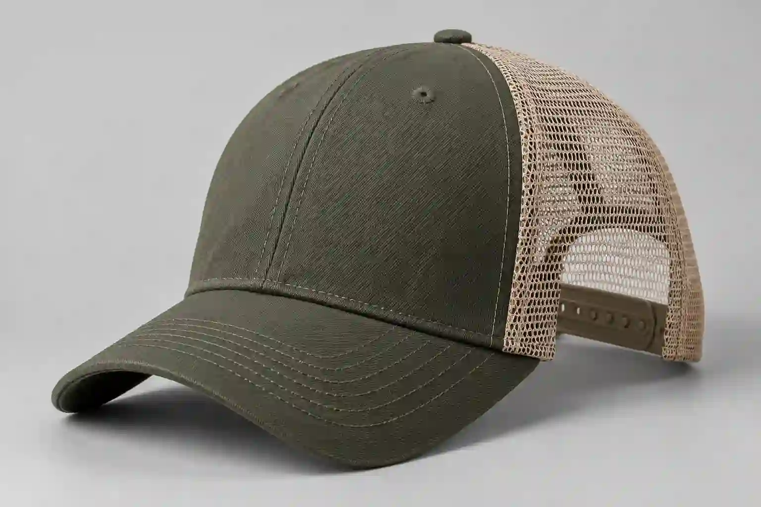 Custom baseball and trucker cap showing panel construction, visor and back closure