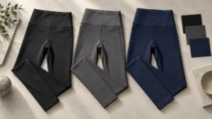 Custom leggings development samples showing waistband and seam details
