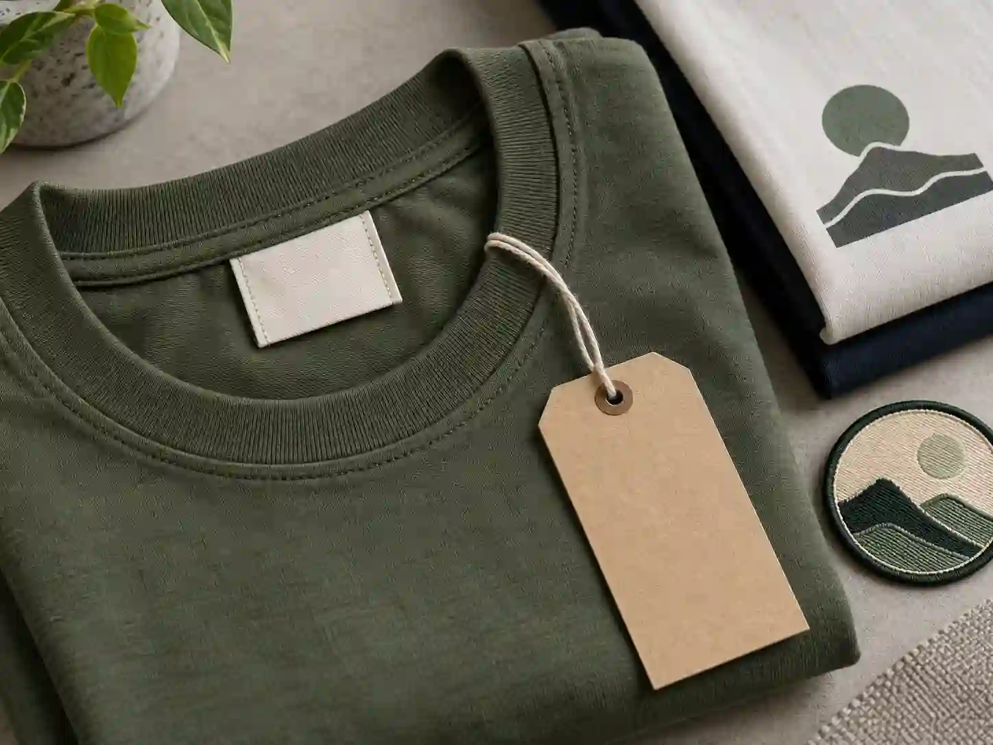 Custom T-shirt collar label, hang tag and logo decoration details