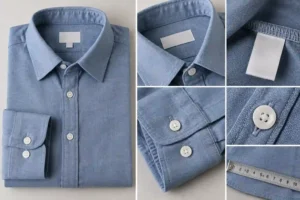 Custom woven shirt sample showing private-label and construction detail