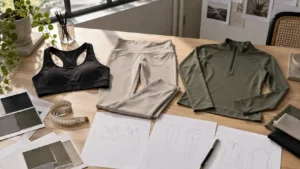 Low MOQ activewear product development with unbranded samples and fabric swatches