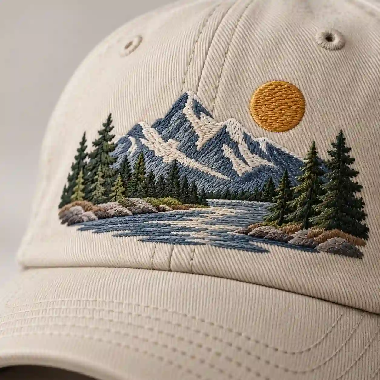 Cotton twill baseball cap embroidery detail