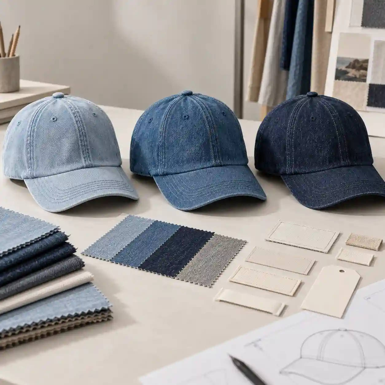 Custom denim baseball cap ODM branding and material options