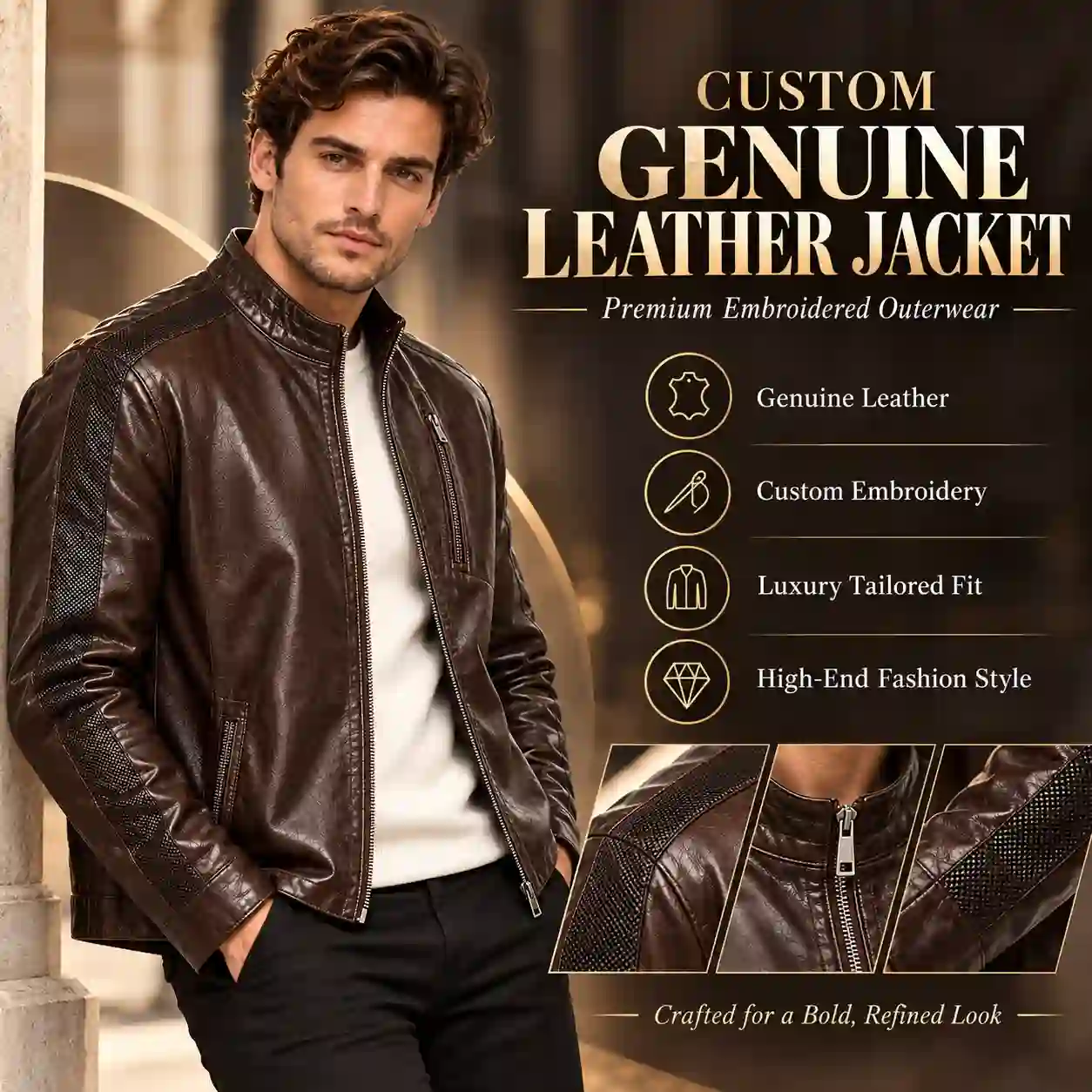 Leather material and finish options for custom jackets
