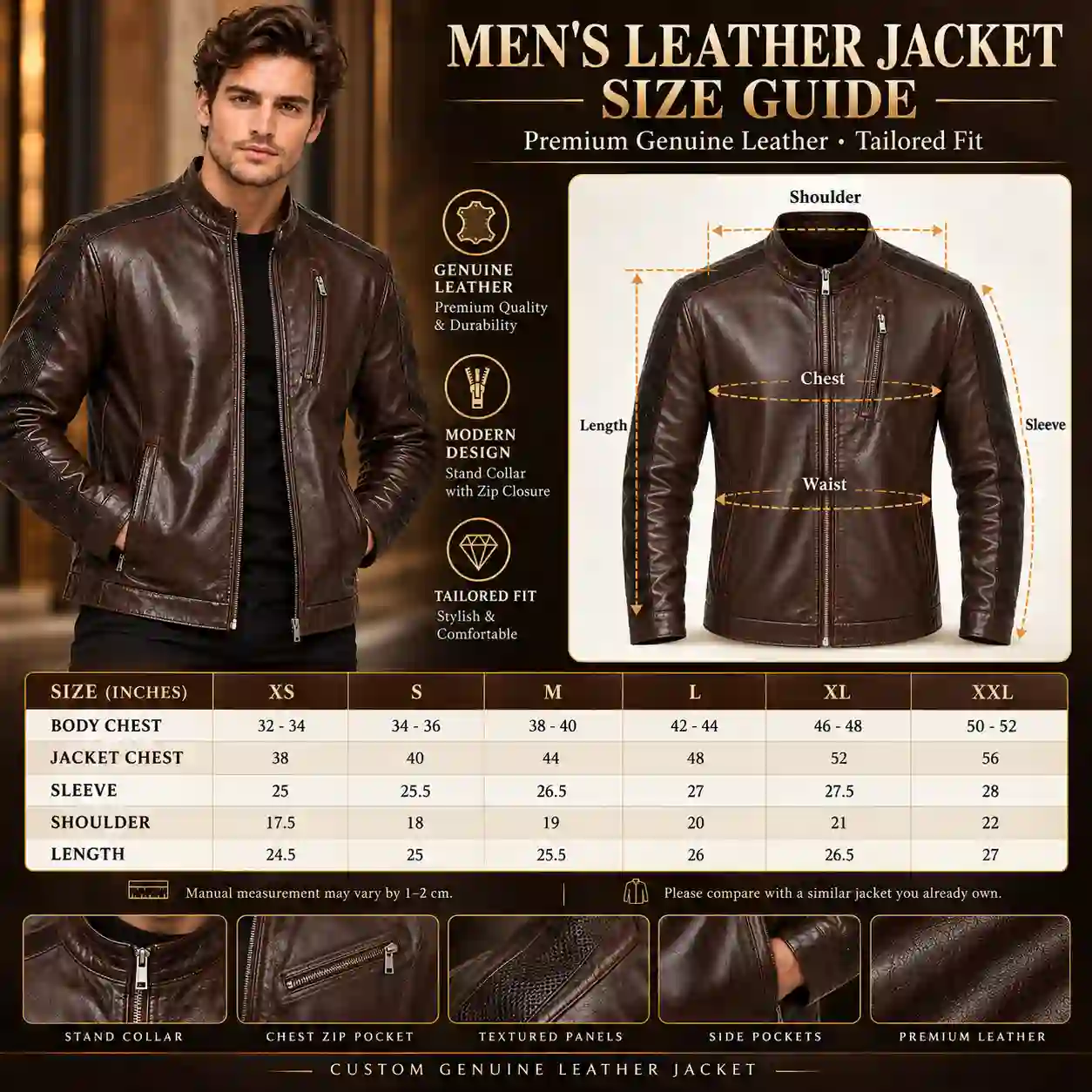 Regular slim and relaxed fit options for custom jackets
