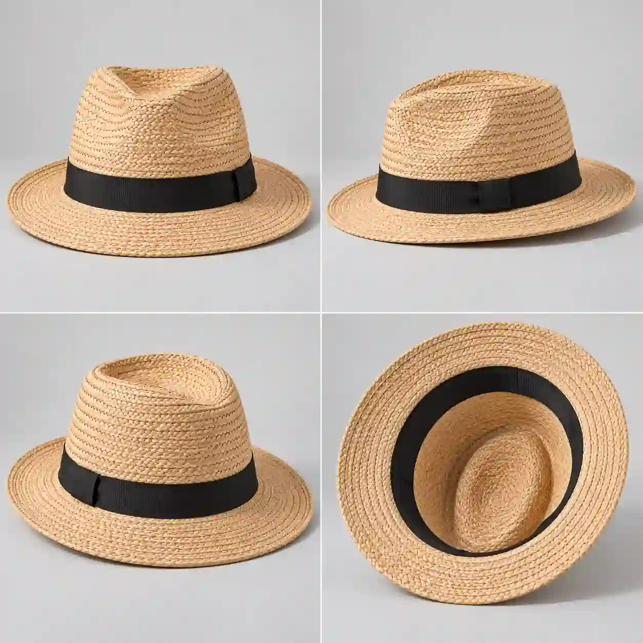 Custom straw hat front side and back construction views