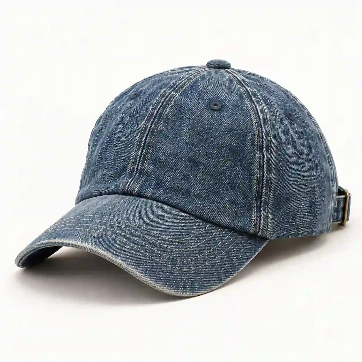 ODM custom denim baseball cap front three-quarter view